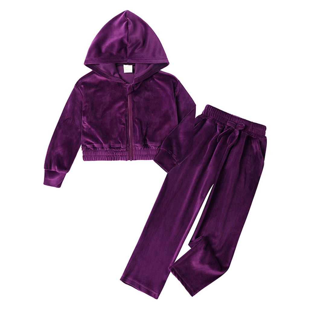 Children's Sweatshirt-colored Long-sleeved Hooded Pocket Cropped Sweatshirt Set