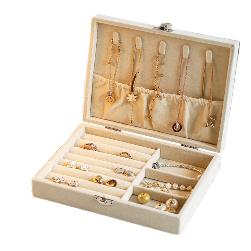 Dustproof Jewelry Storage Box Flip Lid Divided Necklace Tray Classification