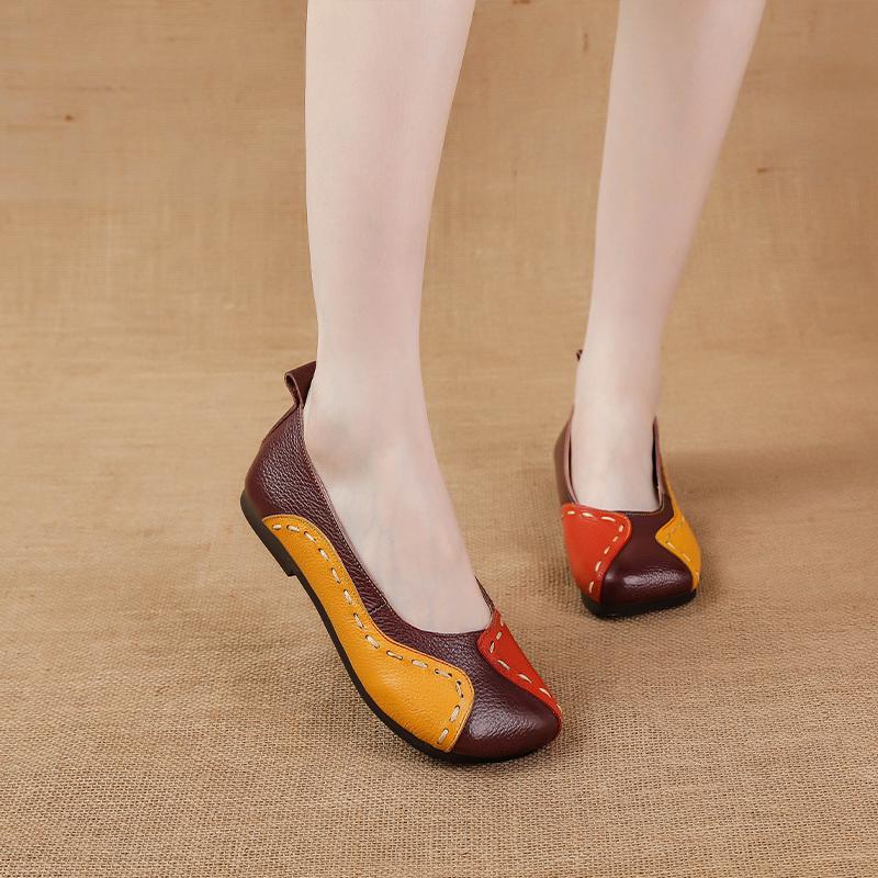 2024 Spring Autumn Women Flats Calf Leather Shoes Slip On Ballet Flats Ladies Patches Shallow Shoes Mom Moccasins Loafers Shoe