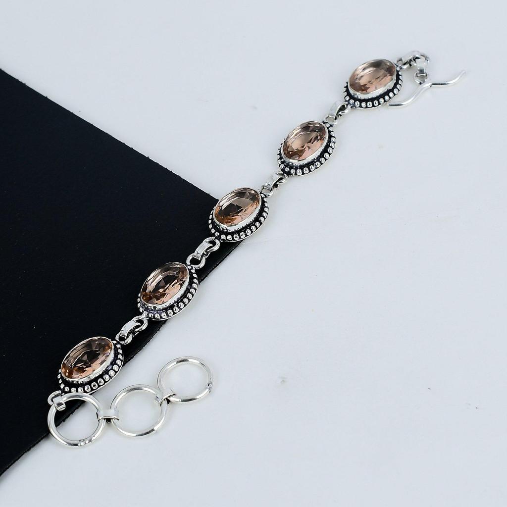 Изящный браслет из морганита, ручной работы, из серебра 925 пробы, браслет с морганитом для жены, унисекс-браслет, подарок на день рождения