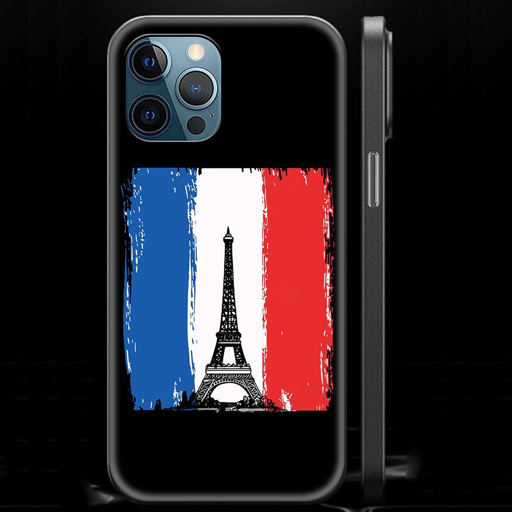 Роскошный чехол для телефона с эмблемой флага Франции для iPhone 13 15 14 12 11 Pro MAX XR X SE XS 7 8 Plus, мягкий силиконовый, черный матовый
