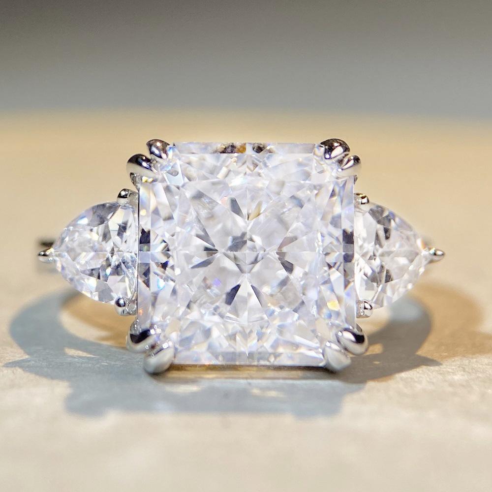 Элегантное кольцо из стерлингового серебра S925 с цирконом для женщин - европейский и американский стиль, дизайн с бриллиантами с высоким содержанием углерода