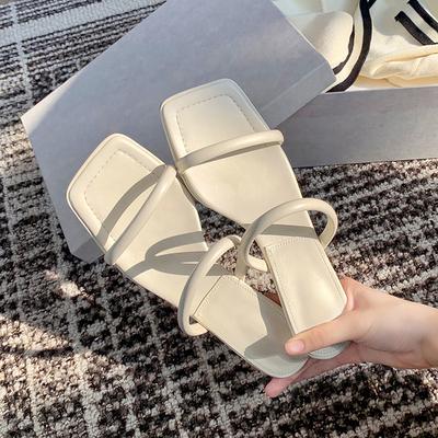 Фея моды, средний каблук с тапочками, летняя одежда, новые туфли на шпильке, квадратная голова кошки и босоножки с открытым носком, женская обувь