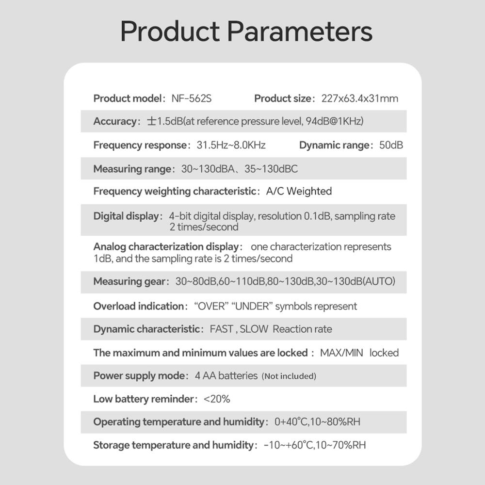 Цифровой измеритель уровня звука NOYAFA с децибелметром переменного тока, измеритель уровня звука от 30 до 130 дБ с