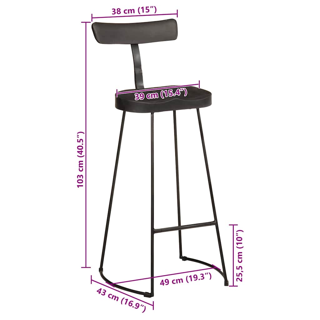 Bar Stool Set of 2 Black 49 x 43 x 103 cm Solid Mango Wood