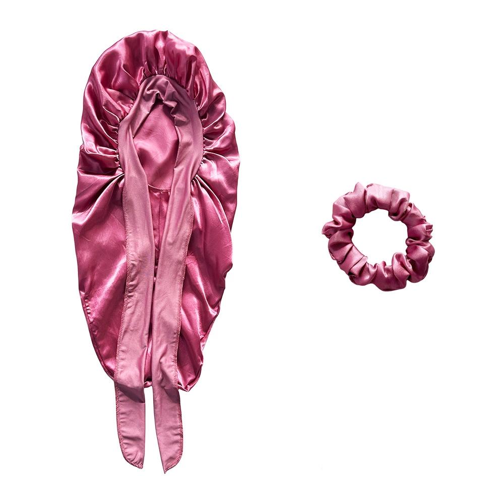 Long Bonnet+Elastic Satin Hair Band Set Long Silky Bonnet For Sleeping With Wide Elastic Band Headwrap
