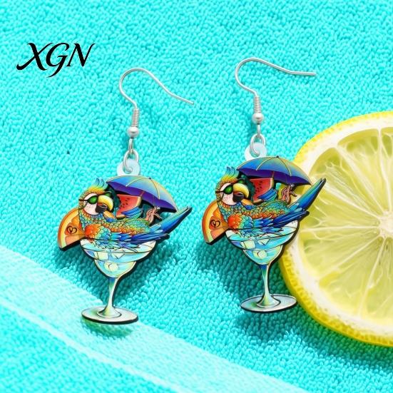 Fun Halloween Costume Jewelry 1 Pair Cute Acrylic Parrot Earrings, Tropical Animal Dangle Double Sided Full Color Earrings for Women, Summer
