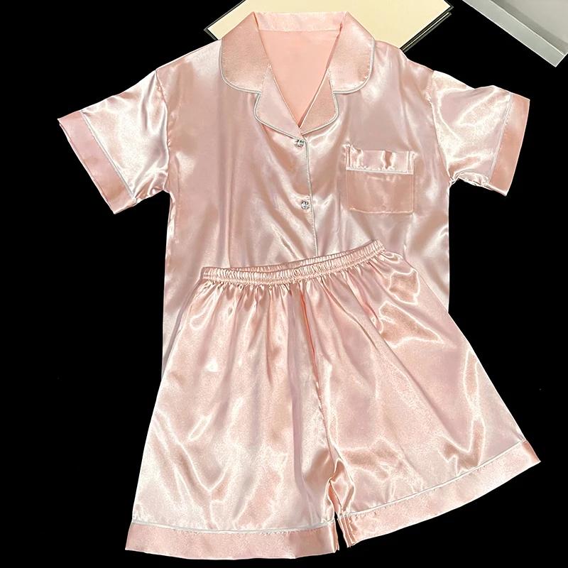 Elegant Rhinestone Button Solid Pajamas for Women Y2k Pink Sweet Fresh Summer Cool Casual Lounges New Classic Sleepwear