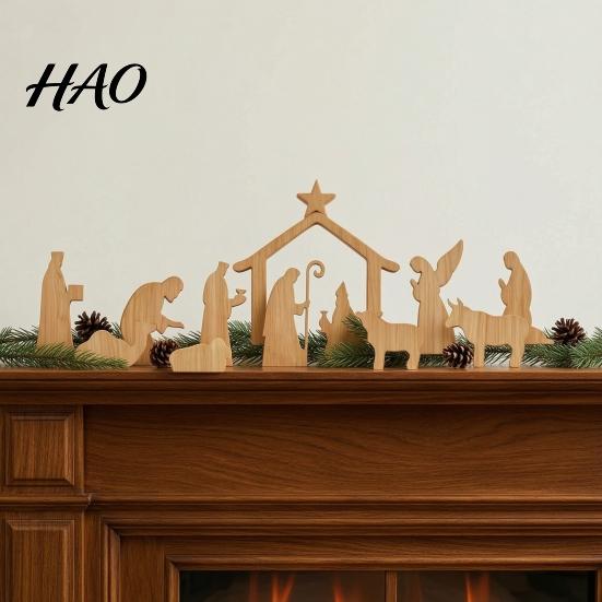Small Wooden Religious Collectibles 13Pcs Christmas Nativity Scene Set, Mini Holy Family Figurines, Meaningful Gift for Tabletop Manger Decorations