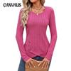 Autumn and Winter Women's Blouse Round Neck Split Button Fashion Long Sleeve Top