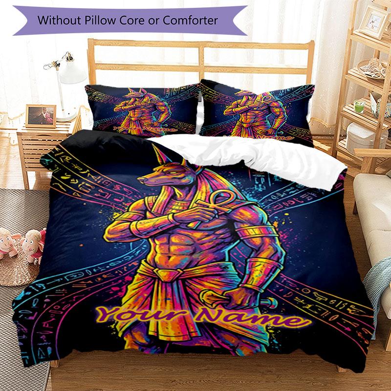 3pcs Custom Name Anubis Fusion Artwork Bedding Set Printed Bedding Set Duvet Cover Closure Includes 1 Duvet Cover & 2 Pillowcases Bedroom Decor