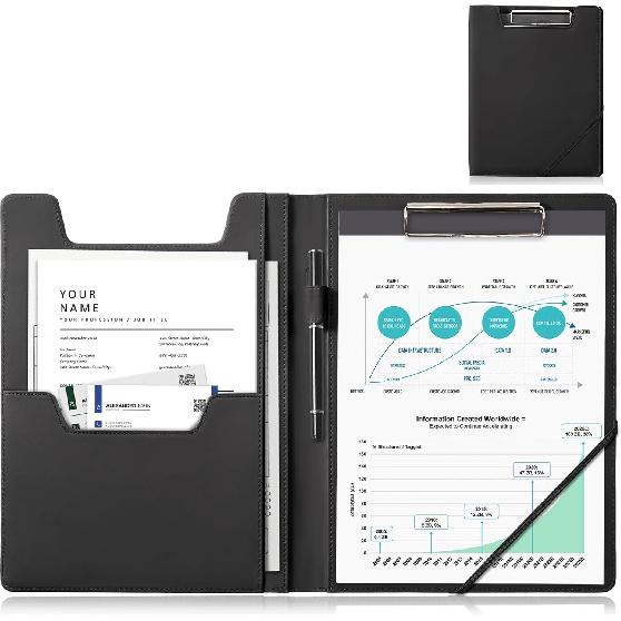 ProCase Clipboard Folder Portfolio, Leather Business Padfolio Organizer Letter Size Professional Folder Binder for Interview Meeting Resume Office