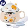Ceramic Cute Cartoon Instant Noodle Bowl with Lid and Handle Creative Large Capacity Office Fruit Bowl Tableware