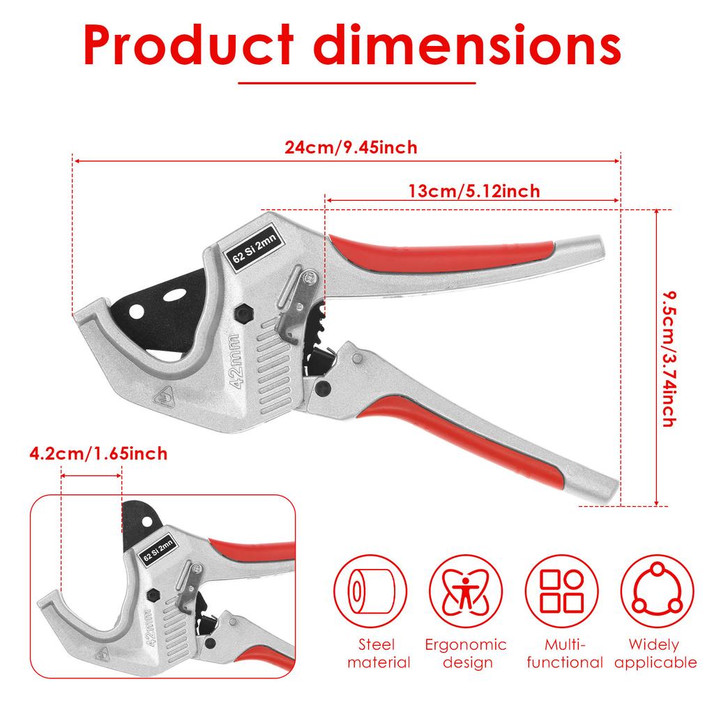 PVC Pipe Cutter High Hardness Steel Self Locking Ratcheting Pipe Cutter Tools Non Slip Tubing Cutting for PPR PEX Rubber Plastic