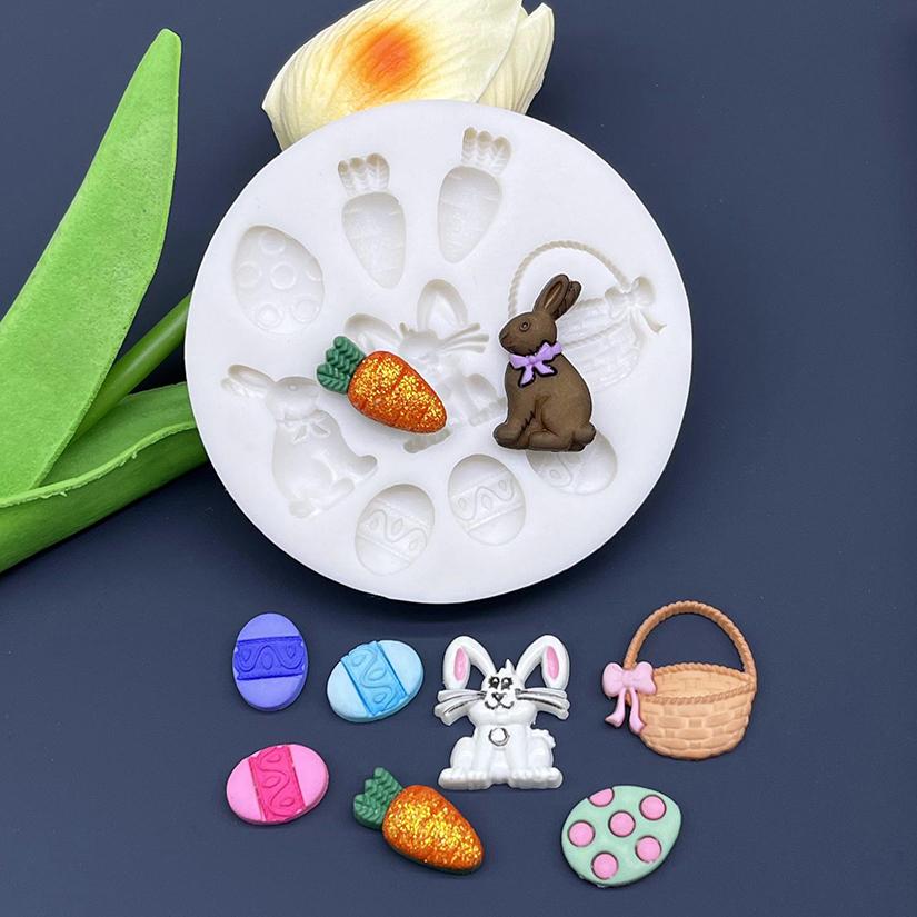 Easter Bunny Eggs Basket Carrot Silicone Sugarcraft Mold Chocolate Cupcake Baking Fondant Cake Decorating Tools