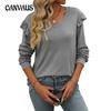 Autumn and Winter Women's Loose Casual Flying Sleeve V-Neck Long Sleeve Top