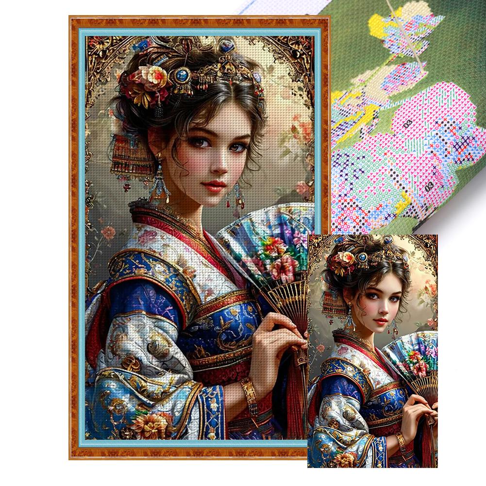 Полный комплект для вышивки крестиком «Девушка» из эко-хлопка 14CT