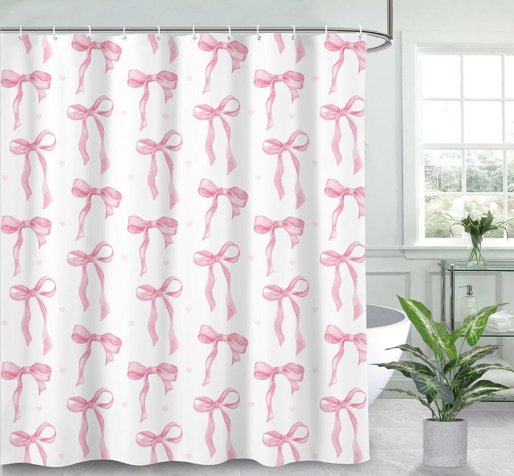 Розовая шторка для душа с бантом каваий акварельный принцессный стиль милое украшение для ванной комнаты подходит для девочек романтическая замковая тема