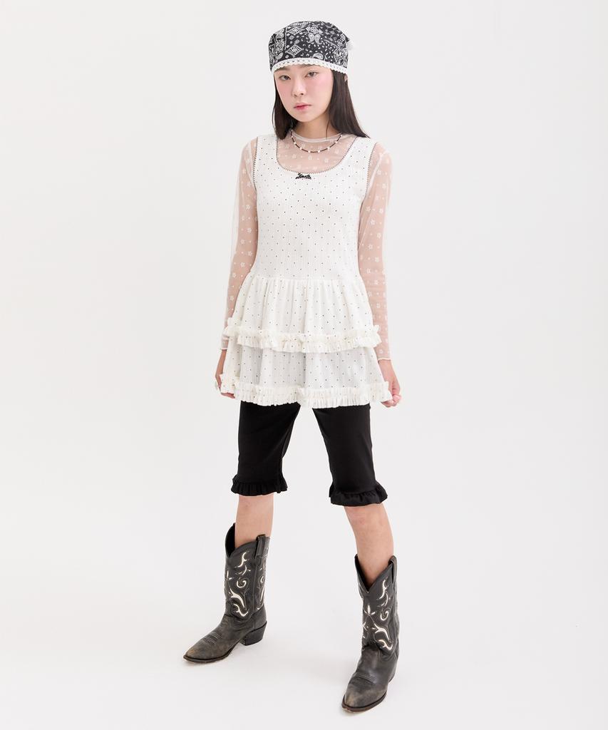 Платье с оборками в горошек Nep Nep Layered Dot Frill_Белый
