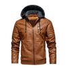 Men's Casual Fleece Leather Jacket Hooded, Leather Jacket Autumn Jacket