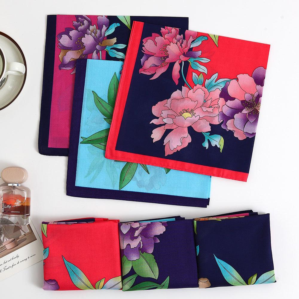 3 шт. Женские цветочные платки из чистого хлопка, тонкие, мягкие и удобные, впитывающие пот, с ручным подарком, 43 см