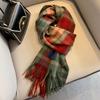 Wool Scarf Women's Autumn and Winter Versatile Red British Plaid Scarf Women's Winter High-end Gift Scarf