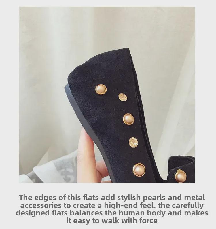 Women's 2020 Autumn Large Single Shoes - Rivet Cherry, Rhinestone Pointed Toe, Flat Style