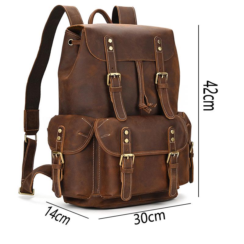 Винтажный мужской рюкзак из кожи Crazy Horse - Вместительная сумка для ноутбука  15", Школьный рюкзак из коровьей кожи высшего слоя.