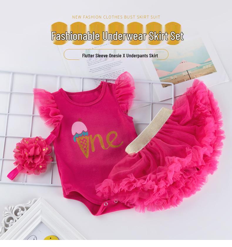 Наряд на 1-й день рождения для девочек: Комплект ромпера без рукавов, юбки и низа