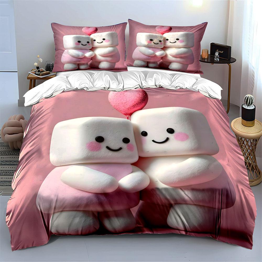 Cute Plush Couple Decorations Set Bedding Set with 1 Duvet Cover 2 Pillowcases Single Double King Queen, Gift