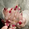 24 шт. Новые новогодние накладные ногти в стиле хэви-метал, свадебные накладные ногти для китайской невесты, полное покрытие, носимые, блестящие, с крупными кристаллами
