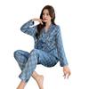 Womens Satin Pajamas Set Button Down Long Sleeve Top And Long Pants Sleepwear Set Oversized Casual Plaid 2 Piece Lounge Set