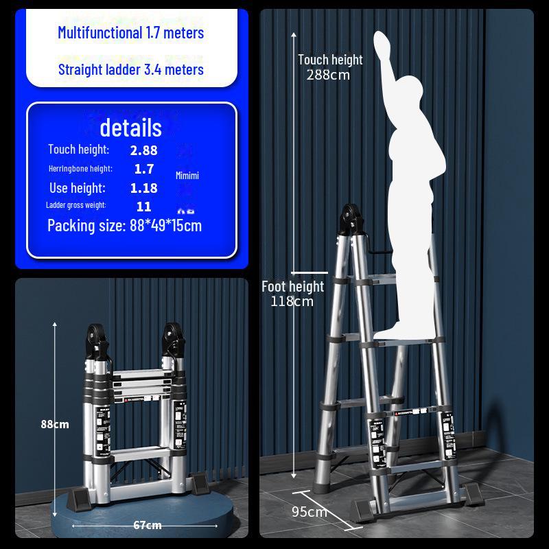 Многофункциональная складная телескопическая лестница из нержавеющей стали