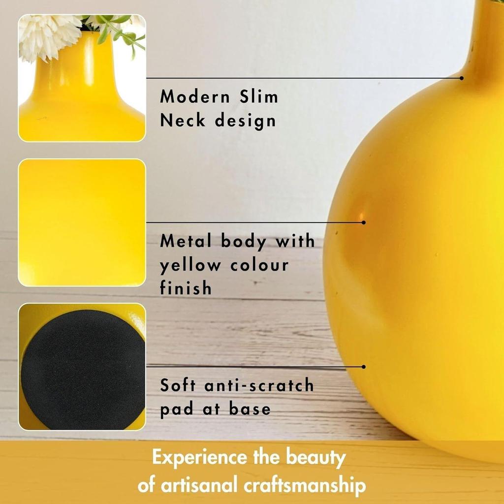 Металлическая ваза для цветов для домашнего декора | Предмет декора для гостиной, офиса | Настольный декоративный цветочный горшок для подарка | (Цветы не включены)