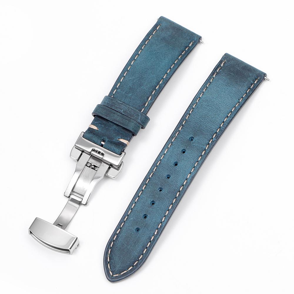 Кожаный ремешок для часов из воловьей кожи, застежка-бабочка, быстросъемный браслет 14/16 мм 18 мм 20 мм 22 мм 24 мм для Samsung Galaxy Watch 7/6/5/4