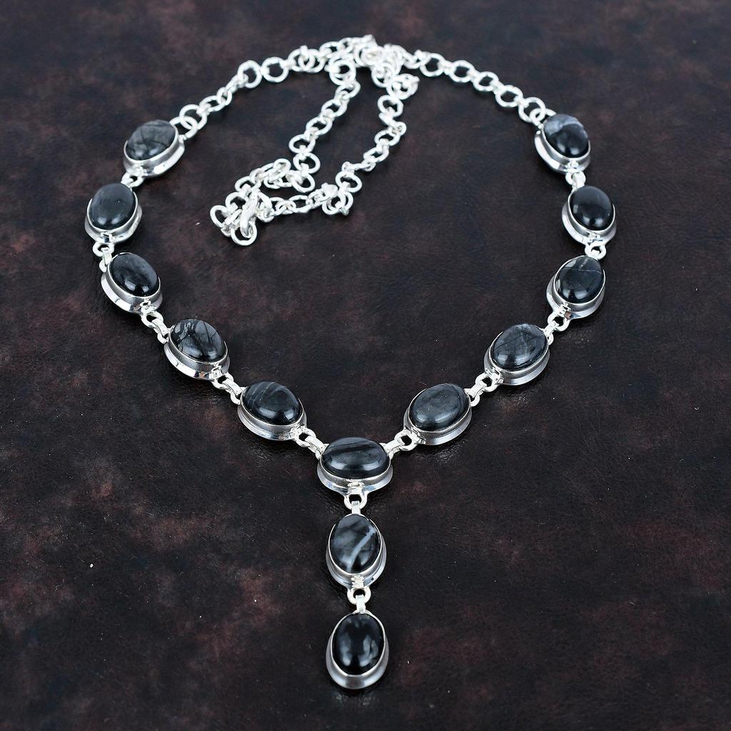 Picasso Jasper Necklace 925 Sterling Silver Necklace Adjustable Chain Necklace Handmade Jewelry Natural Gemstone Necklace Anniversary Gifts