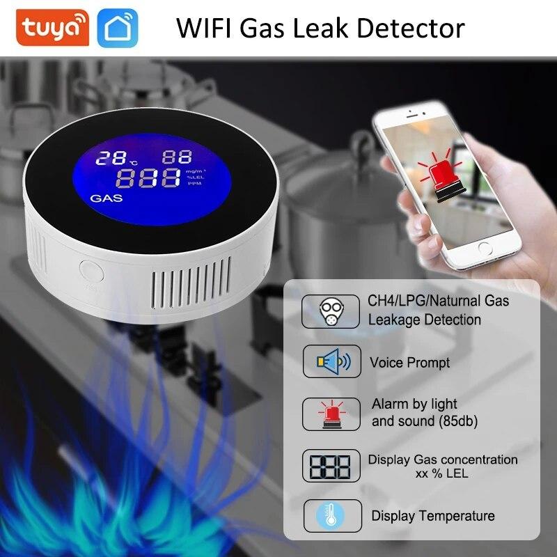 Tuya WIFI Датчик-детектор утечки природного сжиженного газа (СУГ) с электромагнитным клапаном для перекрытия трубопровода, сигнализация утечки метана (CH4), Безопасность, Умная жизнь
