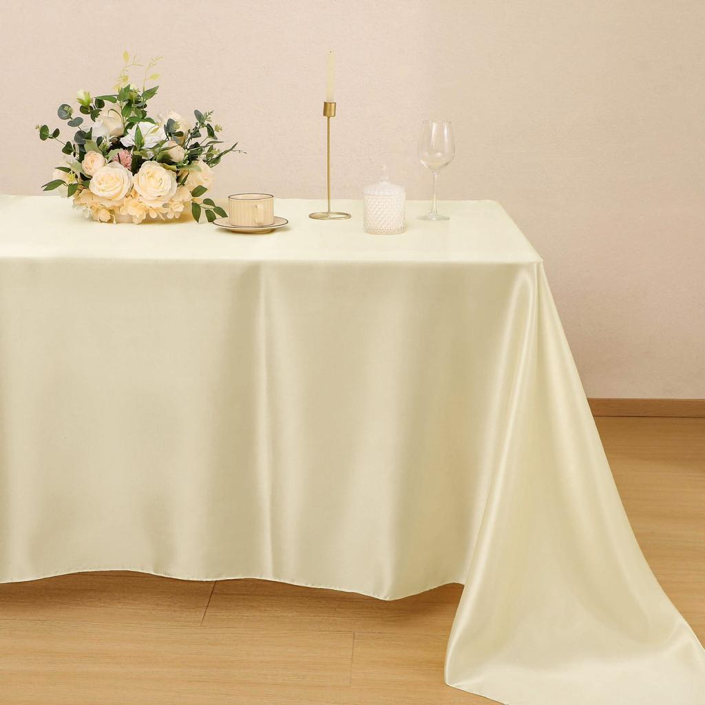 White Rectangle Satin Tablecloth Wedding Table Cloth For Christmas Baby Shower Birthday Events Banquet Decor Home Dining Table