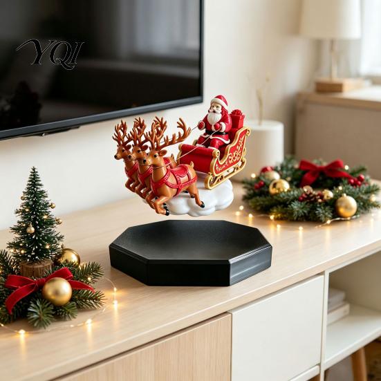 Floating Sleigh for Bookshelves Santa Sleigh, Magnetic Levitation Santa's Flying Ornament, Christmas Holiday Centerpiece Fireplaces Display