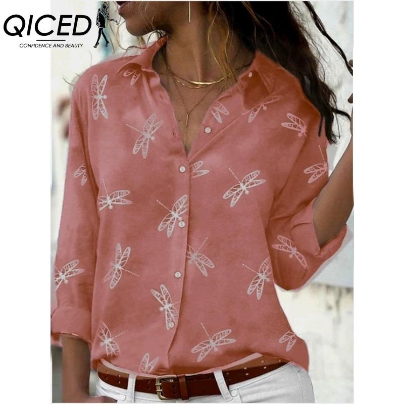 QICED 38 цветов Женская модная повседневная блузка с длинным рукавом и воротником ПОЛО