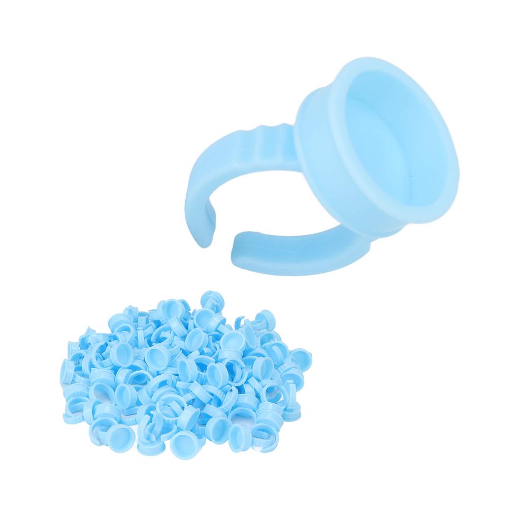100pcs Eyelash Extension Glue Finger Rings Disposable Open Type Tattoo Ink Holder Cups Blue