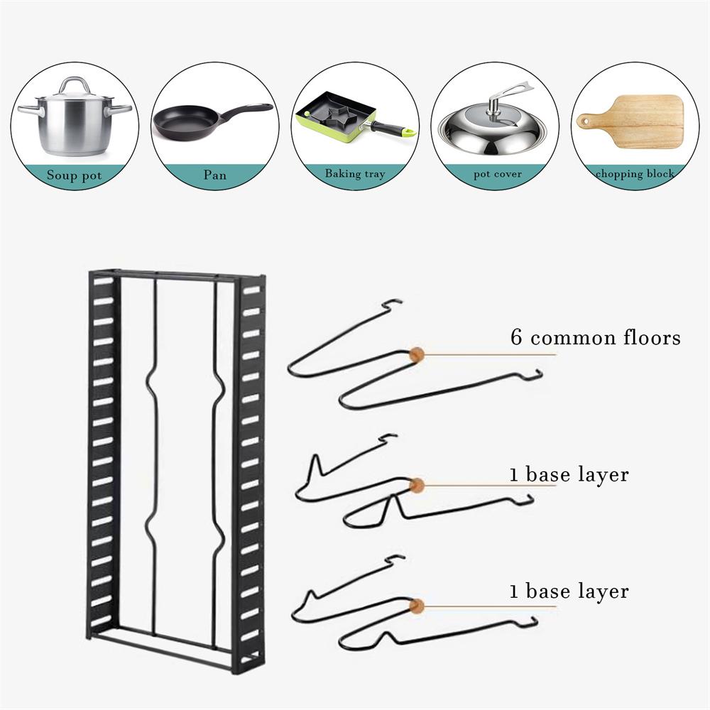 8-ярусная стойка-органайзер для сковородок и кастрюль, многослойная, из железной проволоки, двусторонняя, регулируемая, для хранения крышек, кухонный инструмент