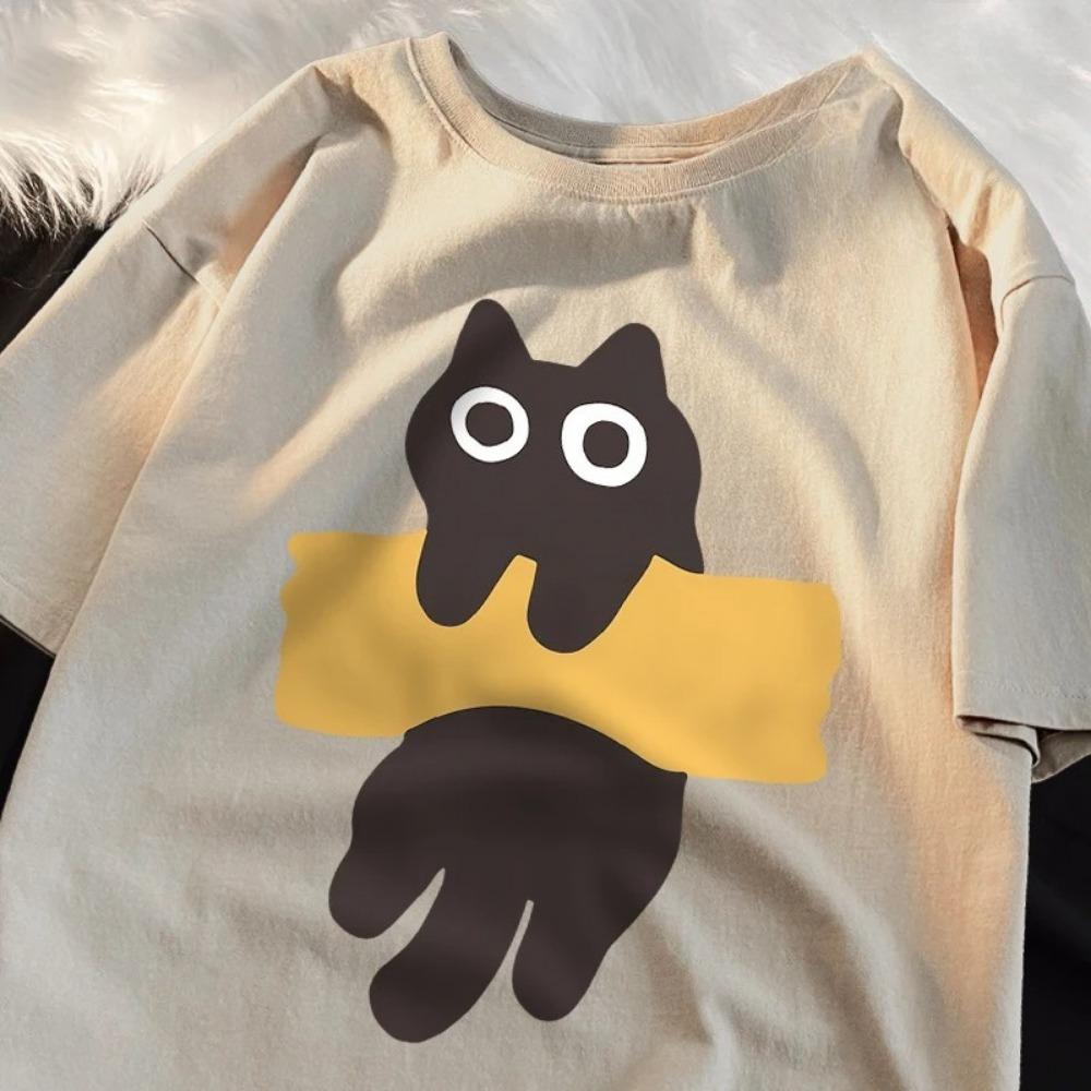 Cat Print Short Sleeve T-shirts for woman cartoon T-shirts Round Neck Japanese Style soft streetwear casual summer T-shirts
