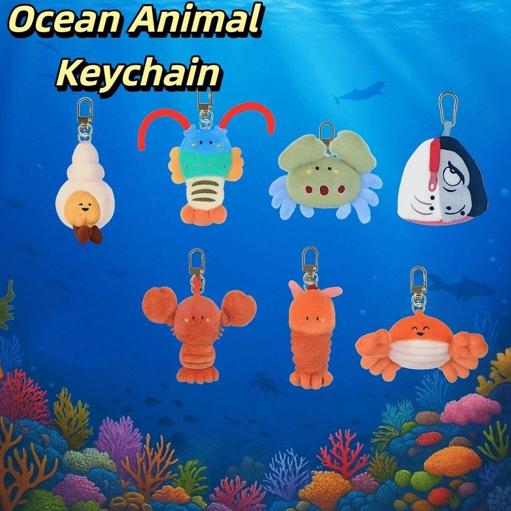 Soft Fluffy Sea Keyring Kawaii Cartoon Plush Pendant Bag Charm Ocean Animal Keychain Home Decor