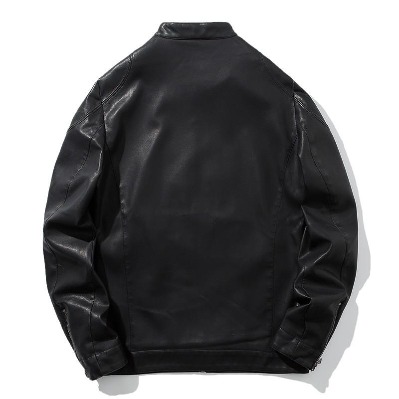 Mens Slim Fit PU Leather Jacket Stand Collar Motorcycle Coat Fashion