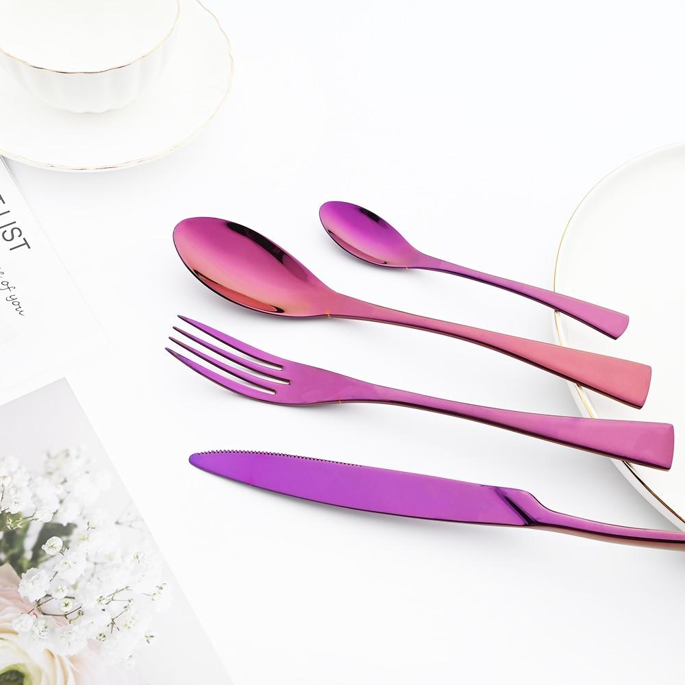 Фиолетовый столовая посуда из нержавеющей стали 304, зеркало, роскошные столовые приборы, нож, вилка, ложка, посуда, западная еда, ресторан, можно мыть в посудомоечной машине