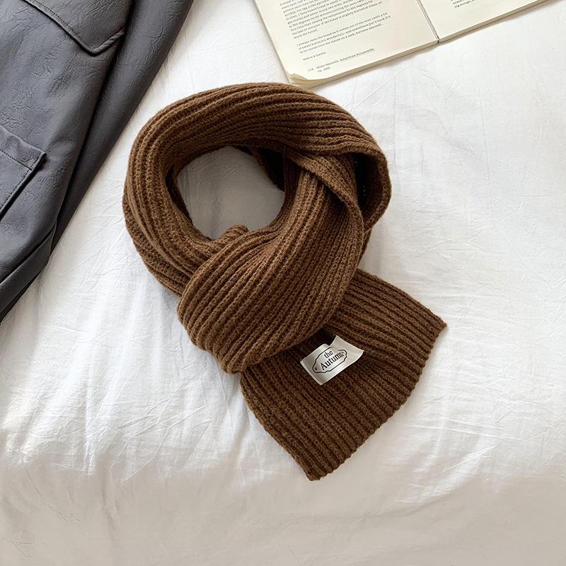 Solid Color Scarf Women's Winter Versatile Knitted Warm and Cold-proof Couple Student Scarf Tide