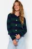 Women's Fashionable Stylish Cardigan Navy Blue Striped Basic Jacket Look Knitwear Cardigan