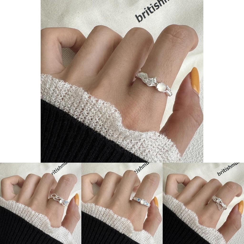Trendy High-end Moonstone And Zircon Ring With Stylish Wave Pattern Ideal For Modern Ladies