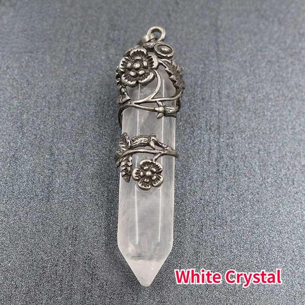 Мода Натуральный Кристалл Шестиугольная Колонка Винтаж Сплав Роза Кулон Аметист Кристалл Ожерелье